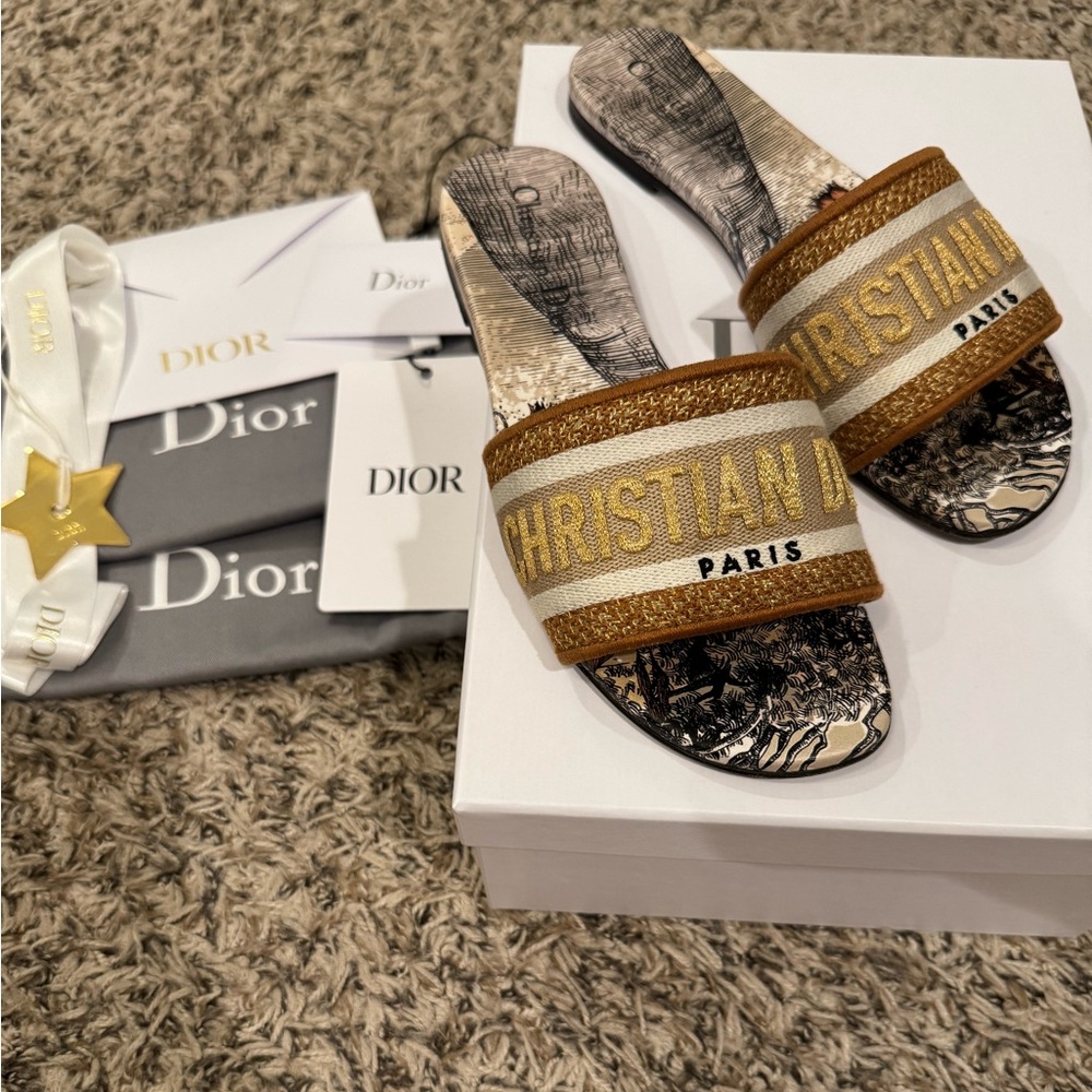 Christian Dior DWAY Beige Slides Size 35.5
